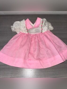 Vintage Dress 9 Months Pink Lace Floral Doll Clothes Cute